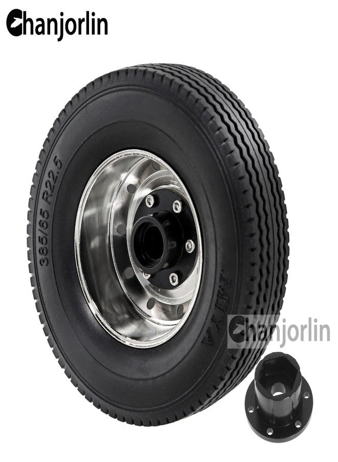 Chanjorlin 1/14 RC Front Tractor Truck Tires and Steel Wheels Rims OD 3.31'' RC Rubber Traile Tyres for Tamiya 1:14 Scale Tractor Trailer Truck Car Upgrades OR Other 1/14 Truck Models 2PCS - Image 4